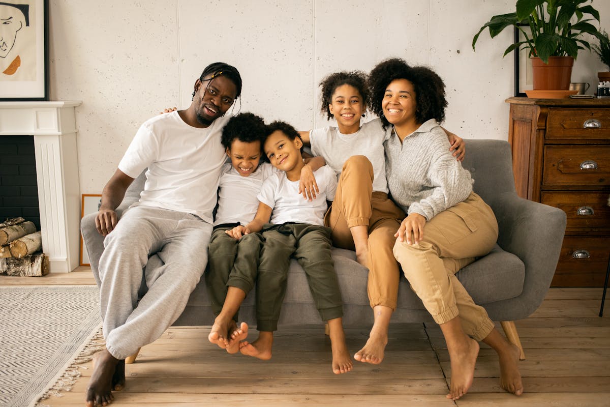 Family relaxing in living room